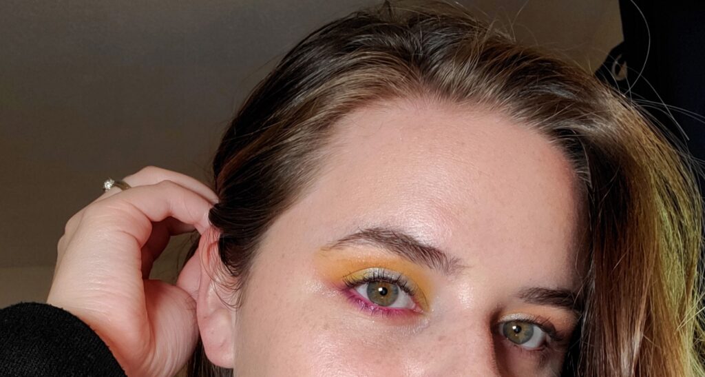 Bright yellow and pink vibrant eyeshadow look