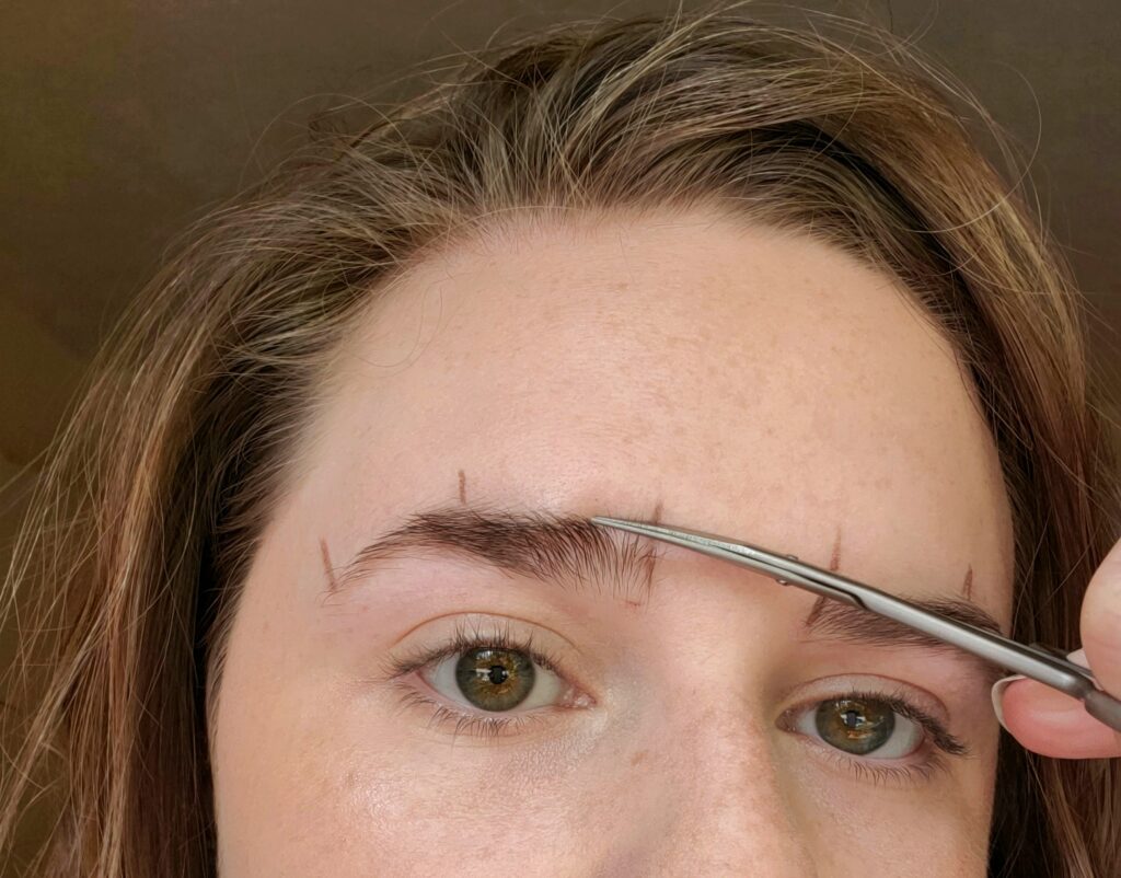 Trimming front of brows for grooming